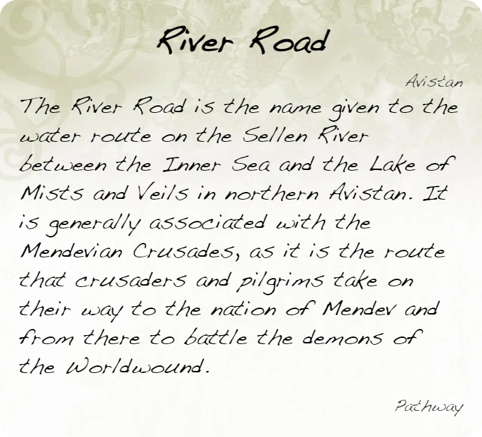 GolarionToday's tweet photo. River Road, Avistan
https://t.co/3xA38aZgV4
#RiverRoad #SellenRiver #InnerSea #LakeOfMistsAndVeils #MendevianCrusades https://t.co/yuEp78KCOR