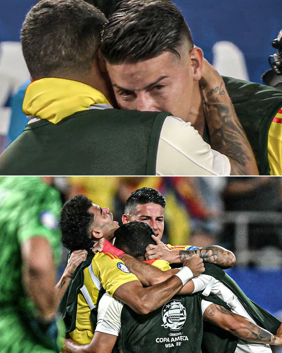 giraltpablo's tweet photo. 🥹 La tremenda emoción de James Rodríguez tras eliminar a Uruguay y alcanzar la final de la Copa América. 

🎩 Qué torneo jugó este señor, por favor. https://t.co/k6bfCKtGpc
