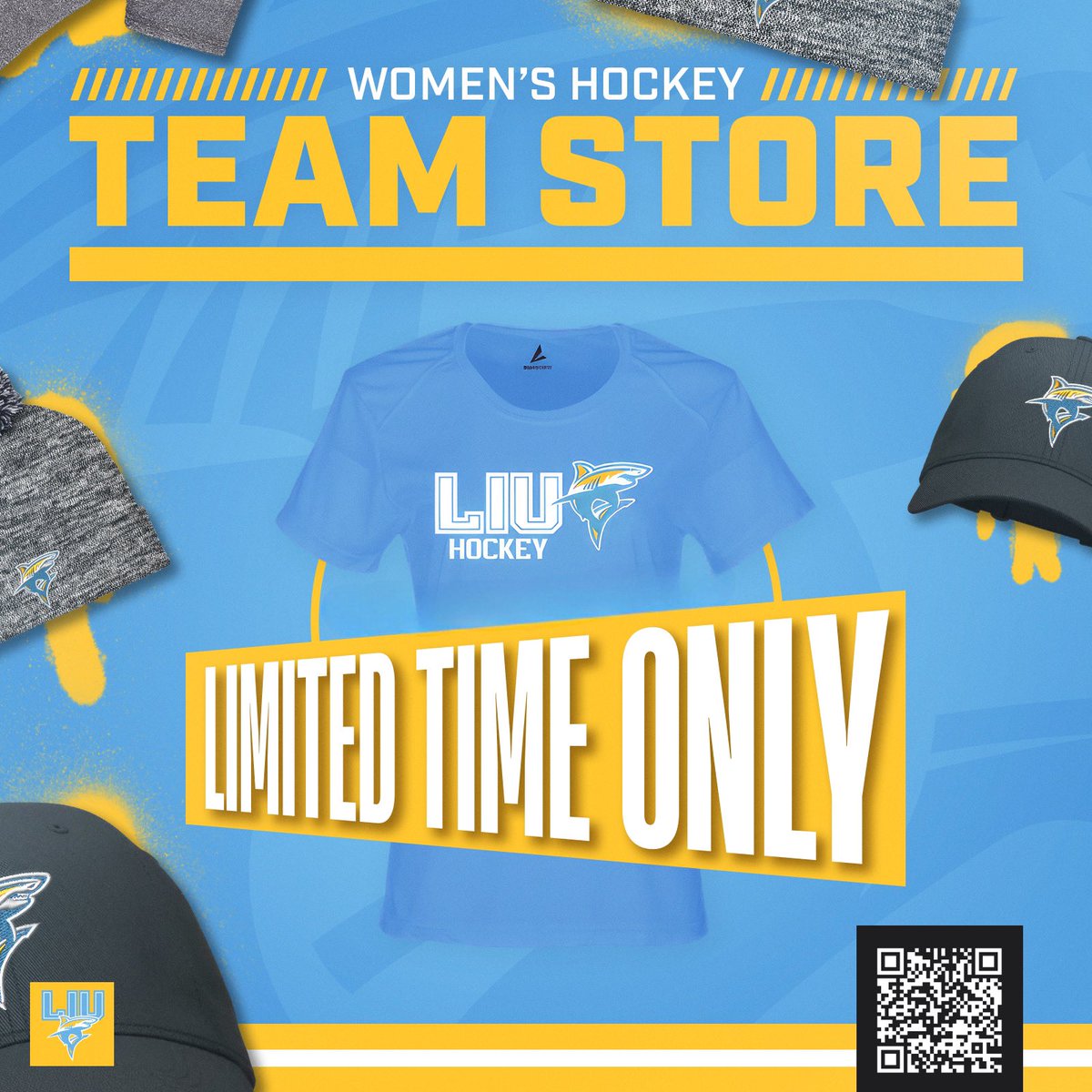 LIUWHockey's tweet image. Gear up for the 2024-25 season!🔵🟡 10% of all sales go towards supporting your Sharks🦈 Shop closes 07/23/2024!  bit.ly/3Lm8FK5