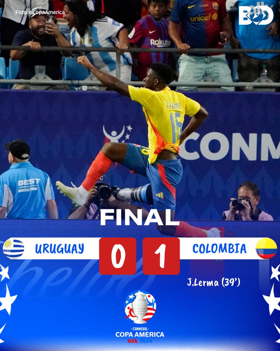 BitacoraPma's tweet photo. #CA2024 #URUvsCOL ¡"Los cafeteros" a la final!, un ejercicio de resistencia con un  jugador menos en toda la segunda parte y mucho sacrificio por el conjunto colombiano. https://t.co/3T73rEv4ex