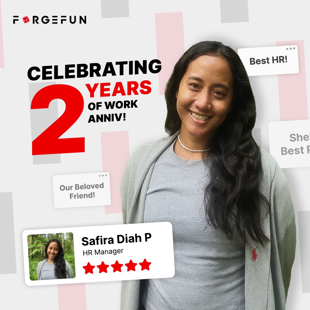 forge_fun's tweet photo. π Today we honor Safira's incredible journey with Forge Fun. π
For 2 years, her leadership as HR Manager has shaped our team and enriched our workplace.
Thank you, Safira, for your dedication and expertise. π
#WorkAnniversary #ForgeFun #HRManager #TeamExcellence https://t.co/9HuPLkvyzR