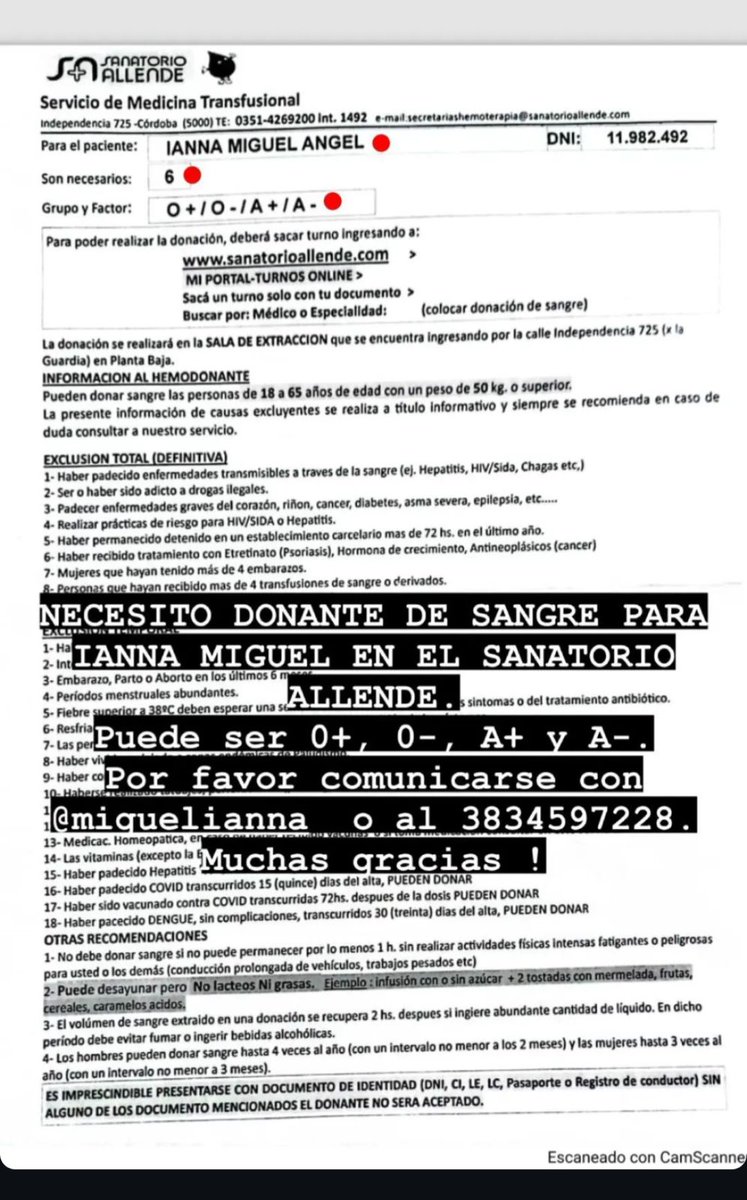 Se necesitan donantes de sangre,  quienes sean o estén en cba, por favor acercarse a donar 🙏