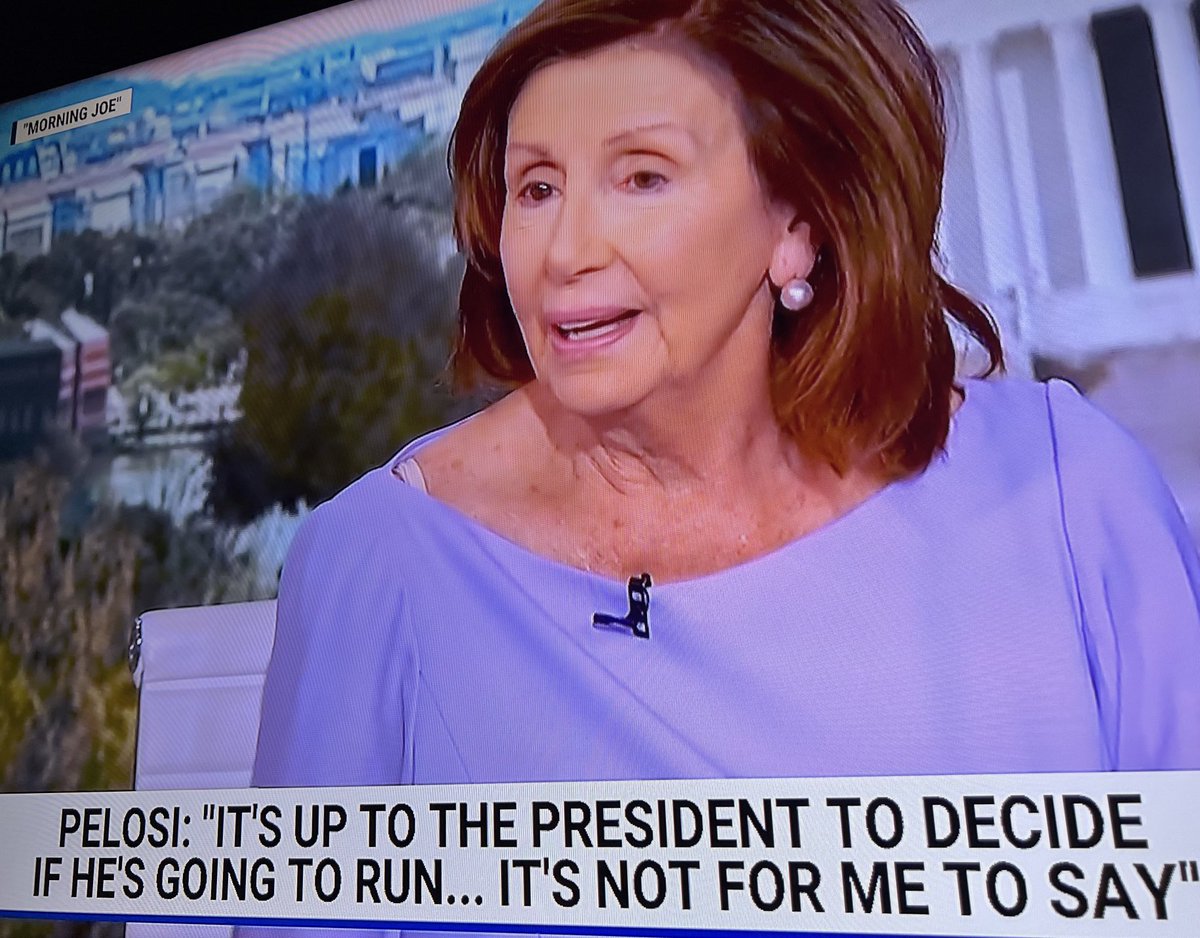 MissInformation's tweet image. With respect and concern. From MSNBC this morning. This is not the Nancy Pelosi we usually see. Hair askew. Heavy earrings pulling down her earlobes. Bra strap showing/ill-fitting garment. No makeup. No lipstick even. This is just weird.