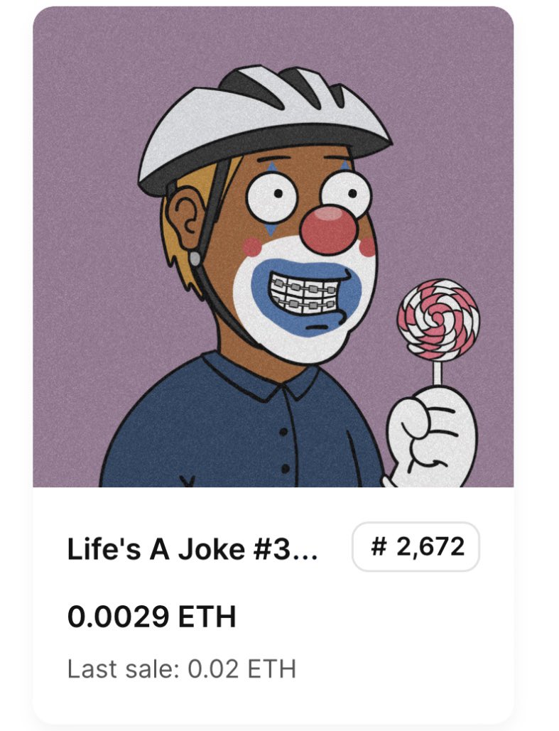 🎪 JUST LISTED 🎪

$8 for a Clown?! What a steal 💯

That's 3750 X cheaper than a <a href="/BoredApeYC/">Bored Ape Yacht Club 🍌</a> 🤣🤣🤣

And we're 3750 X funnier too 🙌

Buy a Clown be a Bozo!