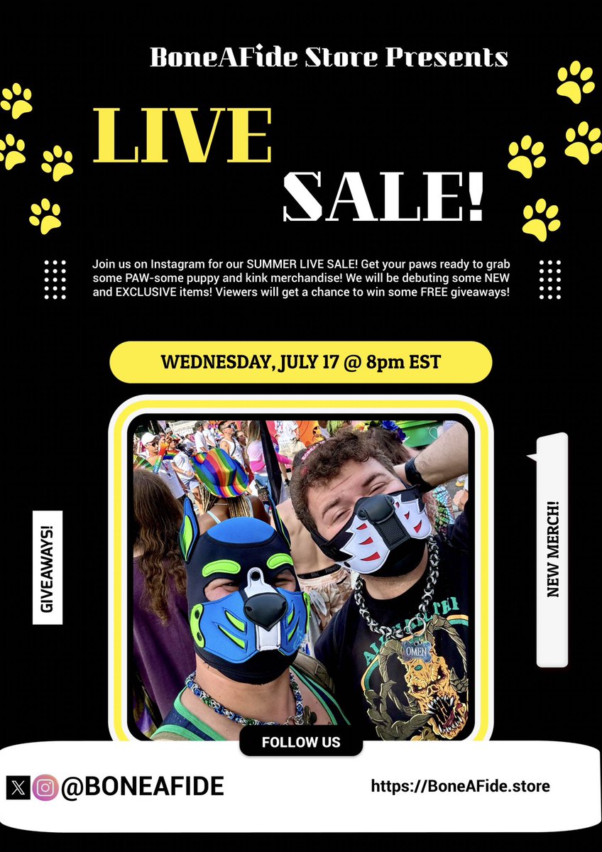 BoneafideStore's tweet photo. Double Feature Weekend + a LIVE SALE!  See you at @MixersBaltimore and @LightsOutDC this weekend!

#pup #pupplay #kink #LGBTQ https://t.co/wW0zrMxCDt