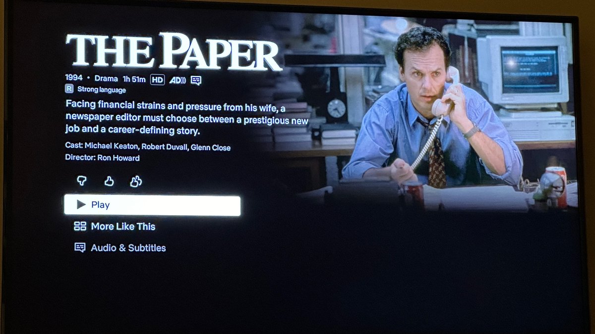 mikesisak's tweet image. Yes, “The Paper” *is* on Netflix. Newspaper nerds rejoice. (h/t @ademillo)