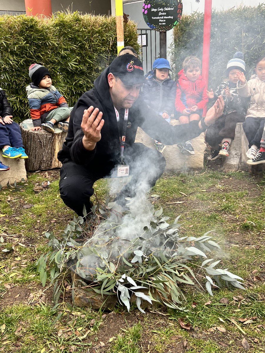 YWCACanberra's tweet photo. 🖤💛❤️ Thank you to Mitch Daley &amp; Uncle Warren for joining our Early Learning service for a special NAIDOC Week smoking ceremony 🌿.  We hope you enjoyed the chorus of children singing their own special Acknowledgement of Country song to you both 🎶 #BlakLoudProud #NAIDOC2024 https://t.co/lPa76p1PeQ