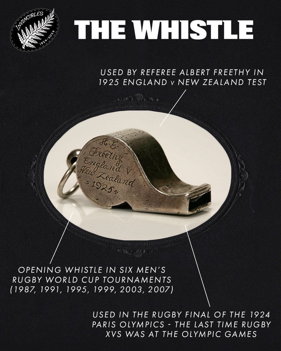 Connecting 100 years of rugby history 🏉 

On Saturday, referee Nic Berry will use the same whistle that was used in the Invincibles’ match against England in 1925.

With thanks to the New Zealand Rugby Museum for loaning the whistle. 
#1924Invincibles