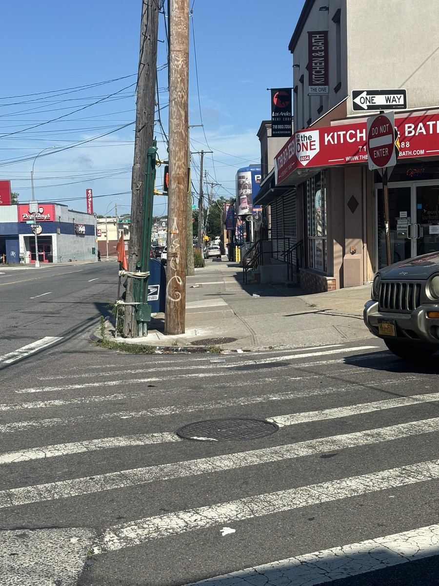 grace_says_'s tweet photo. @nyc311 would like to know who thought covering the crosswalk light with this pole was a good idea? https://t.co/f8QKrcE9bp