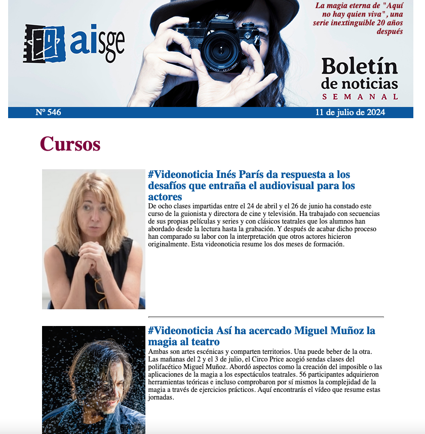 ¿Nuestro día favorito? Seguramente los jueves, porque el #BoletínSemanal nos permite contaros de una sola vez todo lo que hemos estado haciendo estos últimos siete días. Videonoticias, reportajes, entrevistas, reseñas, redes sociales, talentos jóvenes...

aisge.es/boletines/bole…