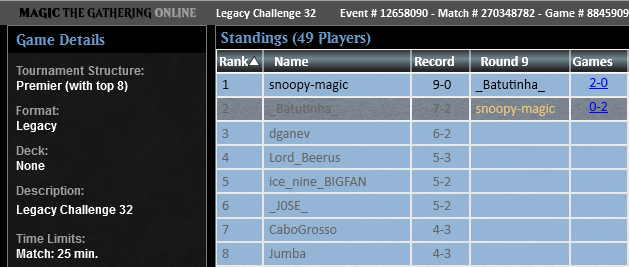 Split final in the Legacy Challenge with my new build.
R1 UB Scaminator - 🤑🤑
R2 Cephalid Nadu - 🤢🤑🤑
R3 UB Scaminator - 🤑🤑
R4 UB Scaminator - 🤑🤑
R5 Esper "Control" - 🤑🤑
R6 RB Reanimator - 🤢🤑🤢
QF All Spells - 🤑🤑
SF UB Scaminator - 🤑🤑
F RB Reanimator - Split