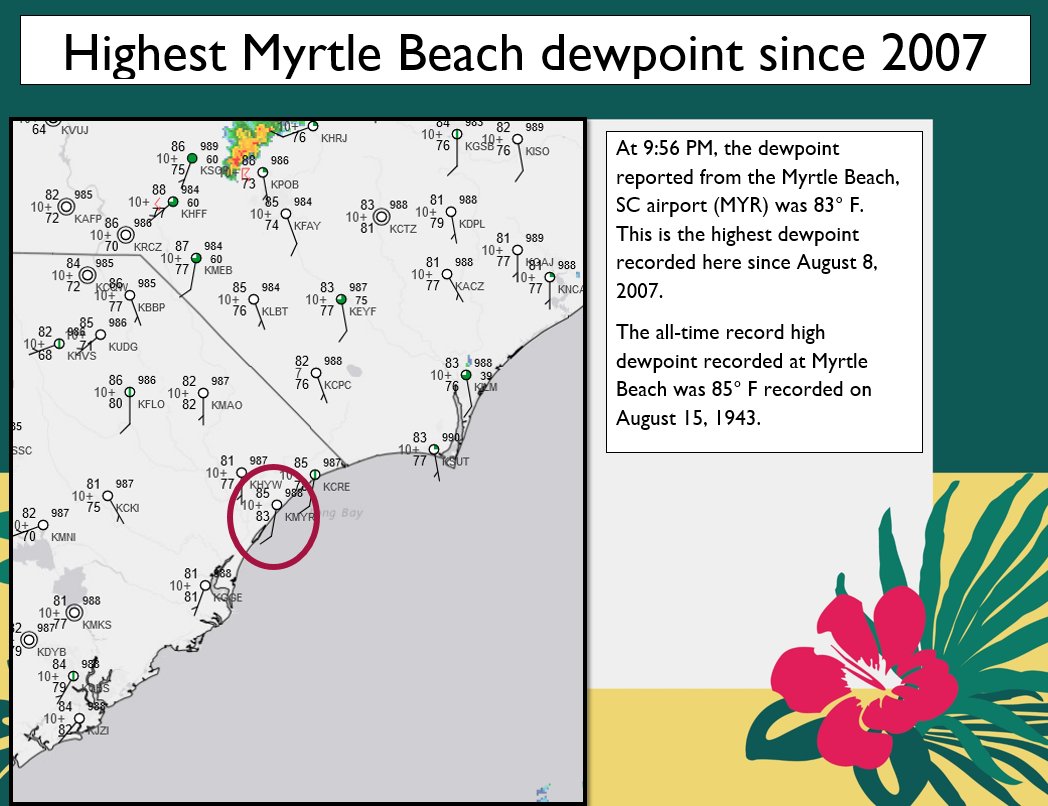 NWSWilmingtonNC's tweet image. If you think the humidity is bad tonight, you're absolutely right.  The dewpoint in Myrtle Beach, SC has been as high as 83° this evening, the highest measured there in almost 17 years  weather.gov/wrh/timeseries…
 #scwx #MyrtleBeach #humid #dewpoint