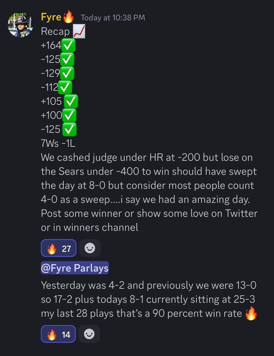 fyreinvestor's tweet photo. 25W-3Ls past 28 plays…I’m on a heater and totally locked in. 
Link 🔗 @DFSnDONUTS https://t.co/iJrDCKMafP
