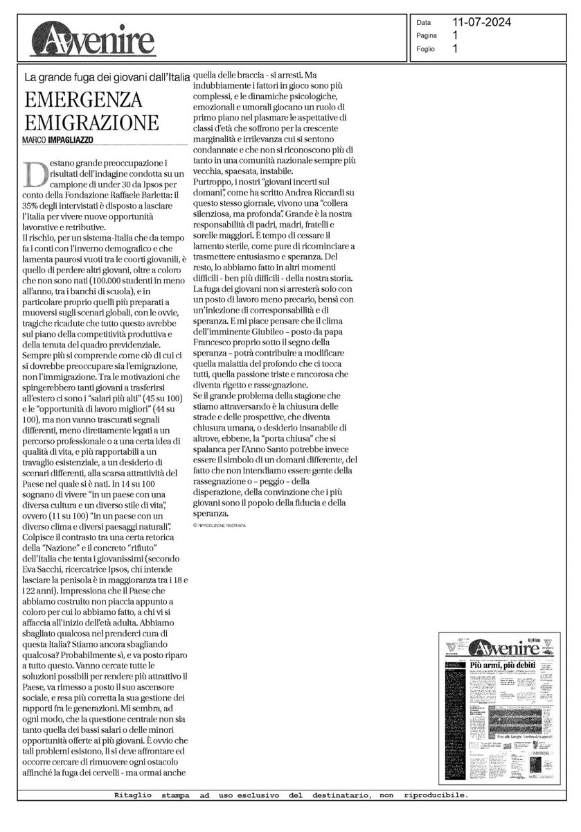 Perché tanti giovani lasciano l’Italia? Ne scrivo su <a href="/Avvenire_Nei/">𝐀𝐯𝐯𝐞𝐧𝐢𝐫𝐞</a>