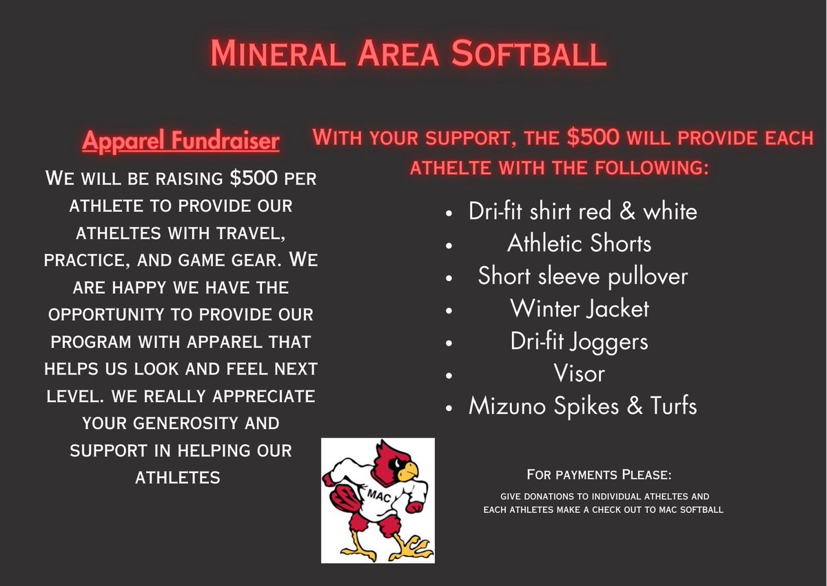 Wow, I’m a college athlete now! We are having a fundraiser and raising some money to help us athletes get all our gear without much stress, anything does help and is super appreciated. Your love and support of the program is much more valuable!
<a href="/MACSoftball3/">MAC Softball</a> 
Venmo: SarahHoshaw44