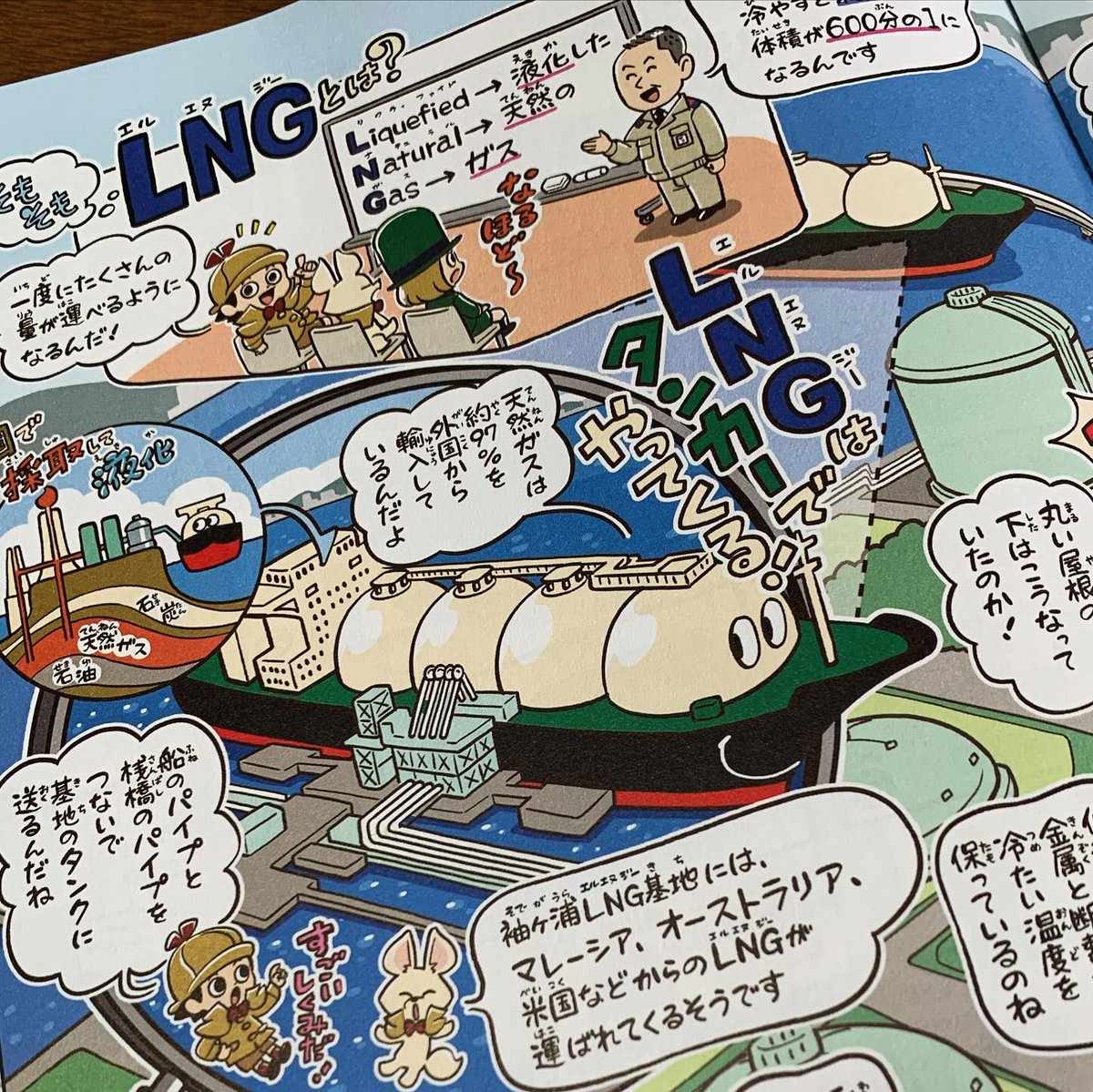 月刊ジュアエラ6月号/のぞき見探偵が行く‼︎ Report.79「LNG基地」
今までたくさんの社会インフラの取材をしてきたのぞき見探偵。
同じように生活に欠かせない「ガス」はどこからやってくるの?ということで千葉県袖ヶ浦市の袖ヶ浦LNG基地をのぞき見してきました。
巨大施設の取材は毎回大興奮です!