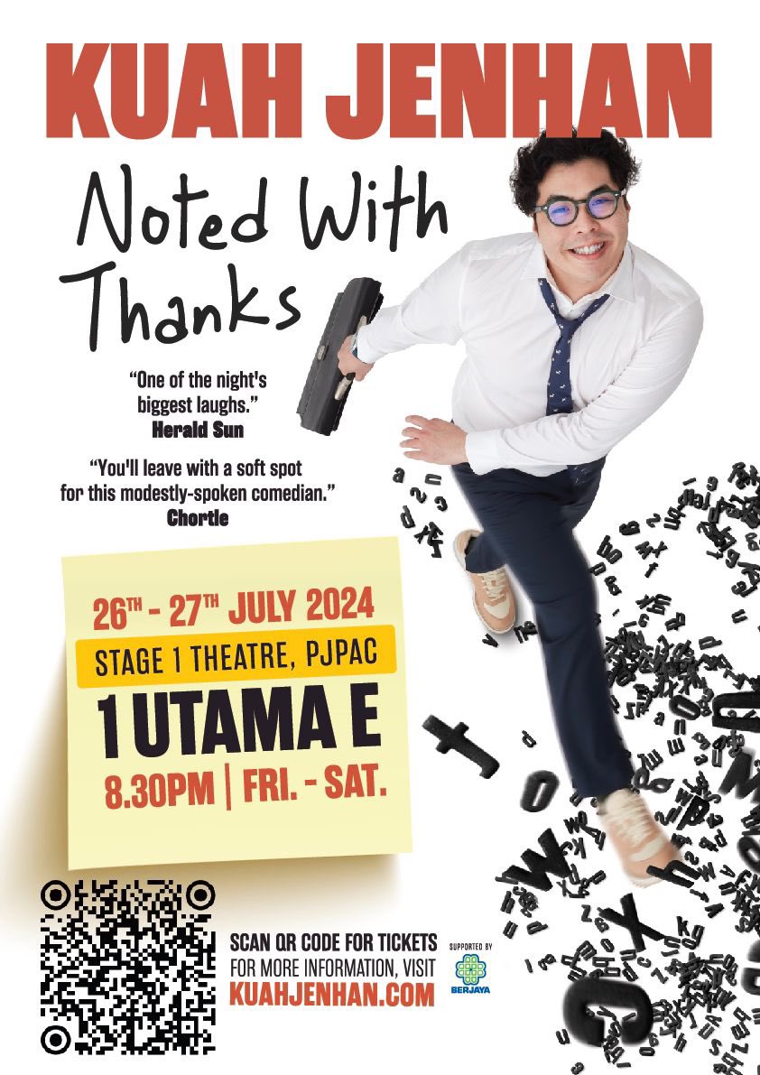 Fresh off his 5-star show at the Melbourne International Comedy Festival and Singapore, watch Malaysian darling Kuah Jenhan at NOTED WITH THANKS. 

“Standing ovation well deserved!” Singapore

26-27 July 8.30pm
PJPAC, One Utama
Ticket link: onetix.com.my/events/noted-w…

<a href="/kuahjenhan/">Kuah Jenhan</a>