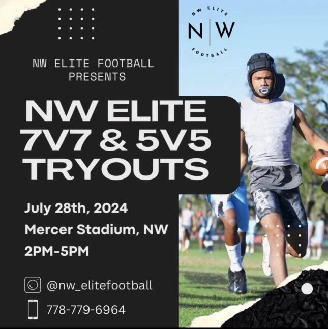 Thank You To Coach Trent from NW Elite Football for the 7v7 and 5v5 Travel Team Tryout🏈