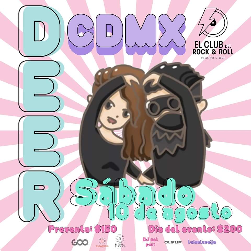 Estoy emocionado por la visita de Deer Mx, ya pasaron 5 años, ya es justo verlos.

Para todos en #CDMX, el show en el <a href="/ClubRocknRoll/">El Club del R&R</a> será épico: sus mejores canciones, merch nueva, mucho trip rock e industrial y DJ sets de <a href="/luisalaouija/">Luisa La Ouija</a> y <a href="/OliFliP/">Oliver Gonzalez</a>

passline.com/eventos/showca…