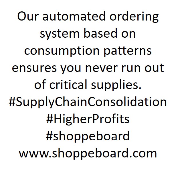 shoppeboard's tweet photo. Our automated ordering system based on consumption patterns ensures you never run out of critical supplies. #SupplyChainConsolidation #HigherProfits #shoppeboard https://t.co/78DIU84qgs https://t.co/VTjFB5mJyF