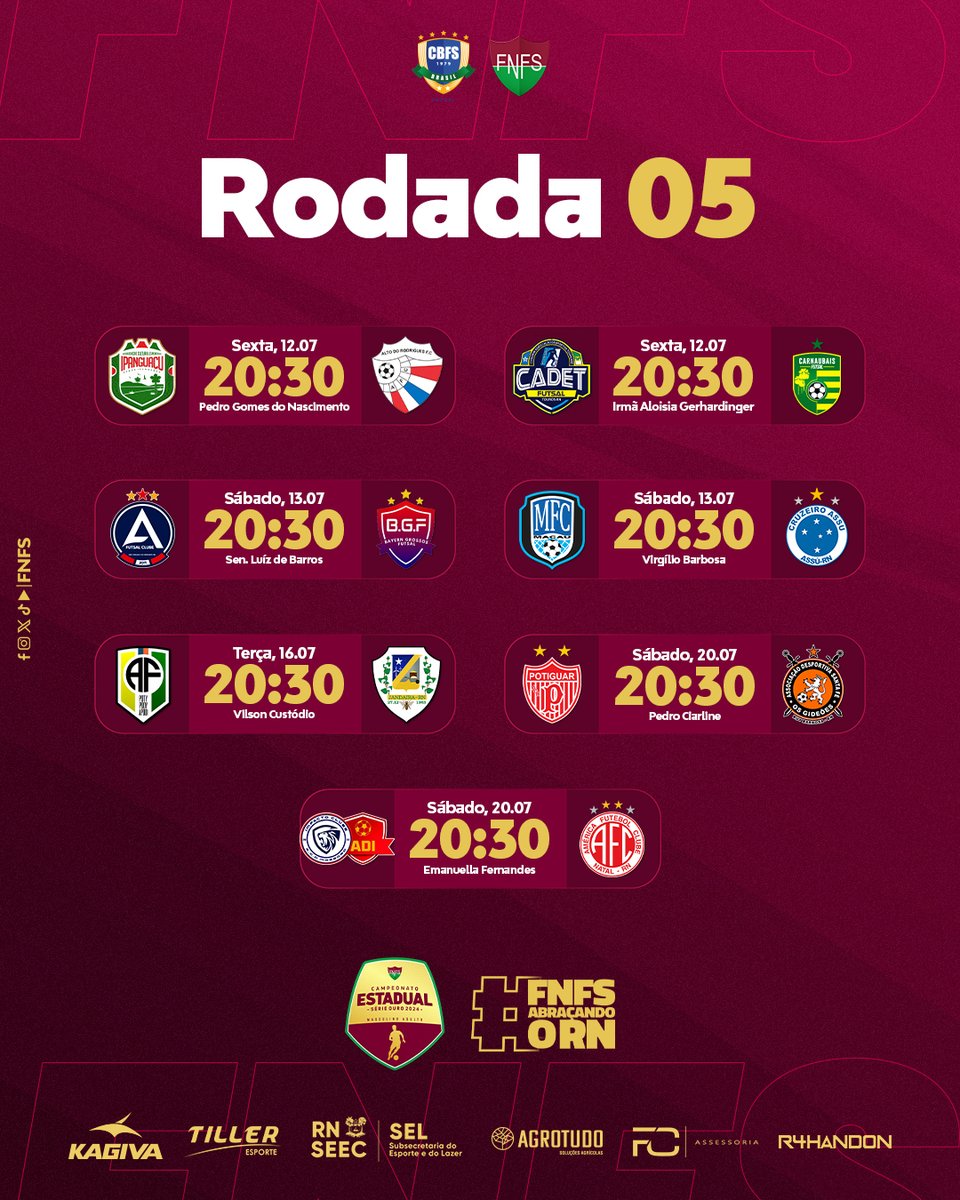 fnfsrn's tweet photo. Campeonato Norte Rio-grandense Masculino Adulto 2024, Série Ouro.

Confira os jogos da 5ª rodada.

#fnfsabracandoorn #estadual2024 #serieouro #rn https://t.co/NMEffavmTw