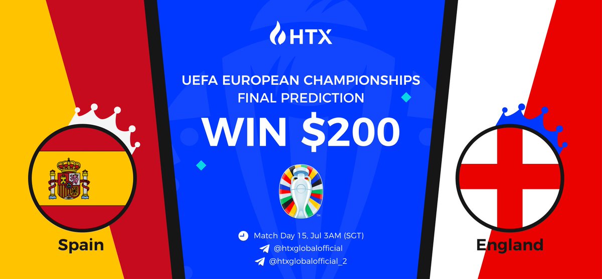 HTXCommunity's tweet photo. #EURO2024 Final Prediction⚽️
$200 #Giveaway 

✅ Follow @HTXCommunity @HTX_Global 
🔁 RT+tag 3
🚀 Join #HTX telegram: https://t.co/I5bBe8OtCW
❓ Predict the final team you think will win using #EURO2024 

More details: https://t.co/7FQPma6udP

#VamosEspana #ThreeLions https://t.co/LnzdvH3hLe
