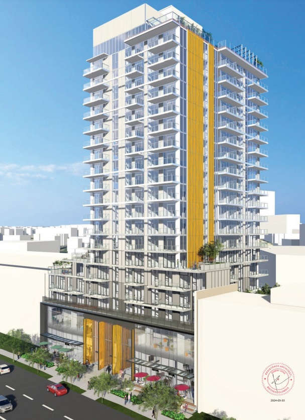 vancouvermrkt's tweet photo. 20-storey condo &amp; social housing building planned for site on East 2nd Ave in Mount Pleasant. 139 condos &amp; 26 social housing units.

The site was previously under construction as a 5-storey rental building but paused awaiting Broadway Plan.

Details: https://t.co/NkJJFDMaBG https://t.co/8ADO4NpS9q