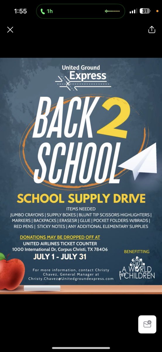 chavez49171's tweet photo. "Excited to announce our Back to School Drive! 🎒📚 Join us in helping students start the year right with the supplies they need. Donations of backpacks, notebooks, and other essentials are welcome. Let's make a difference together! #TeamCRP✈️ #BackToSchool #CommunitySupport" https://t.co/aLilSIkakX