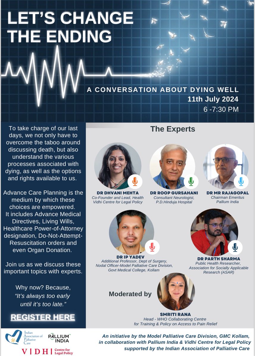 We cannot outsmart death. 
But if we know how, we can take charge of how we meet it. 

Join us. Register here:

palliumindia.graphy.com/sessions/Advan…