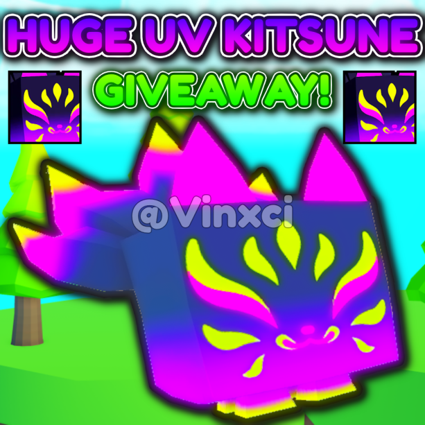 🟣HUGE UV KITSUNE GIVEAWAY!🟡

🎉To Enter:

👍Follow <a href="/Vinxciiiii/">Vinxci</a> 
❤️Like the tweet!
🌟Retweet!
🥳Reply with Roblox Username!

📅Giveaway ends in 3 days! (7/14/24)
#PetSimulator99 #petsim99 #PS99 #petsim #PetSimulator #petsimx #roblox #PetSimulator99Giveaways
