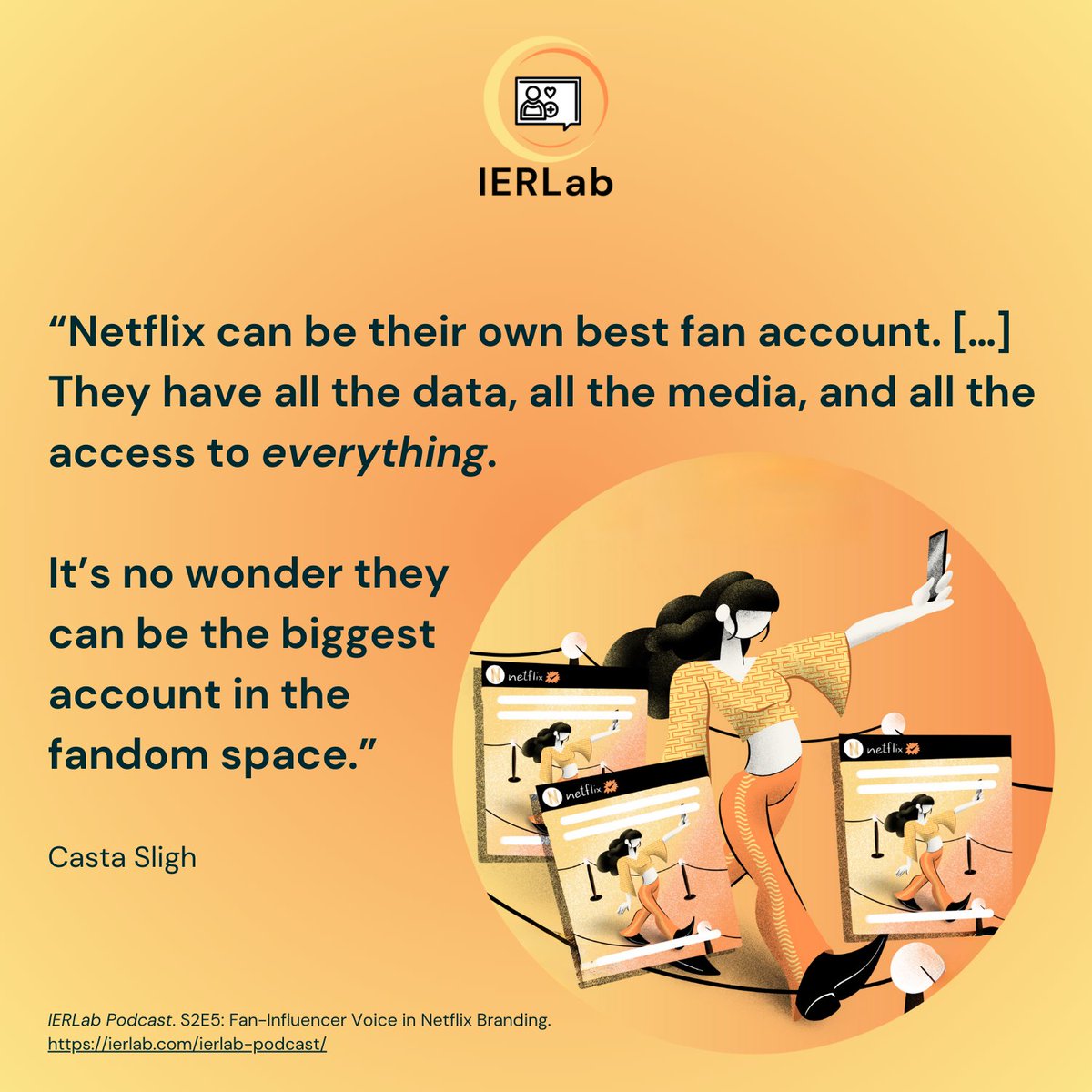 IERLab's tweet photo. In the latest episode of the IERLab Podcast, our host Walter Lee chats with Casta Sligh about fan-influencer voice in Netflix branding.
You can listen to S2E5 + catch up & subscribe to our podcast here:
https://t.co/8W8kTwDOK0
#IERLab https://t.co/I3BN4PWOFp