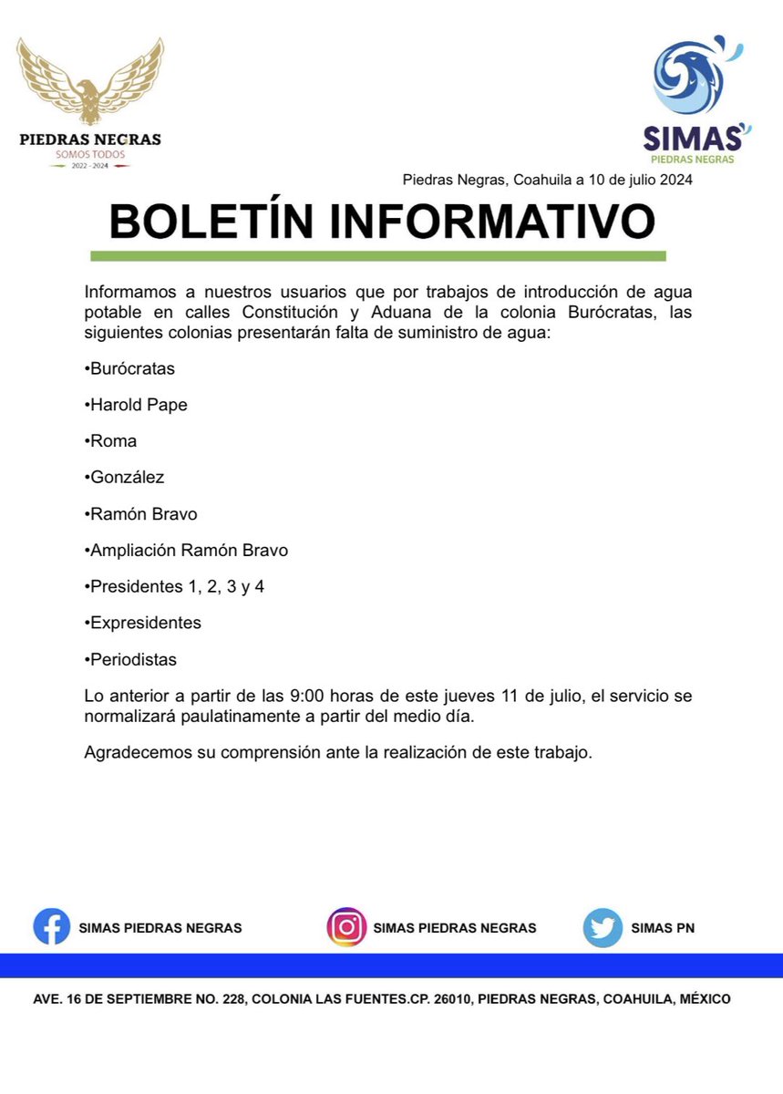 ⚠️Atención, compartimos información importante.

#PiedrasNegras #Coahuila #PiedrasNegrasCoahuila
