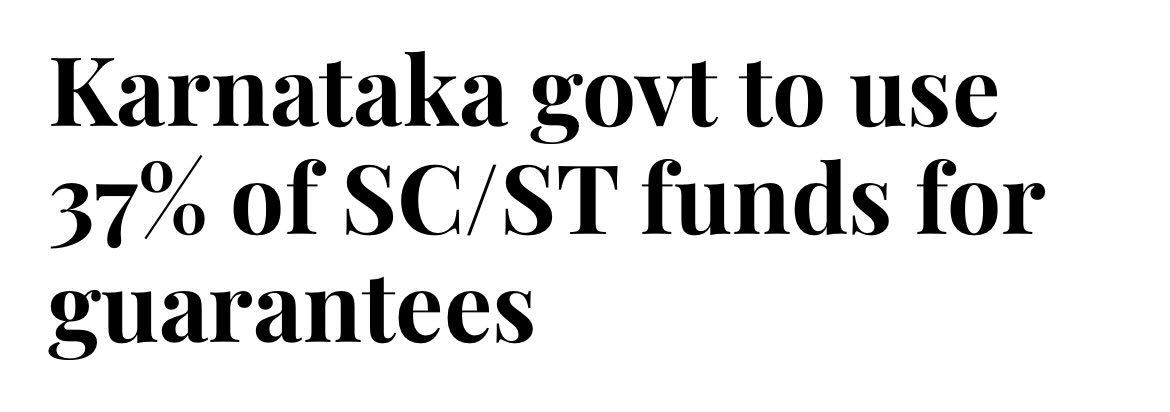 Prksh_Ambedkar's tweet photo. Did you know that the Congress-led Karnataka government is diverting funds from Scheduled Caste Sub-Plan and Scheduled Tribe Sub-Plan (SCSP-TSP) to fulfill its guarantees?

₹14,730 crore from the funds meant for SCs and STs is to used for the five guarantee schemes promised by the Congress!

This diversion is a gross injustice to the Dalits and Adivasis, who are the most marginalised in Karnataka. 

Congress does NOT love Dalits and Adivasis. 
Congress ONLY loves the votes of Dalits and Adivasis.
BJP=Congress

Shame!!!