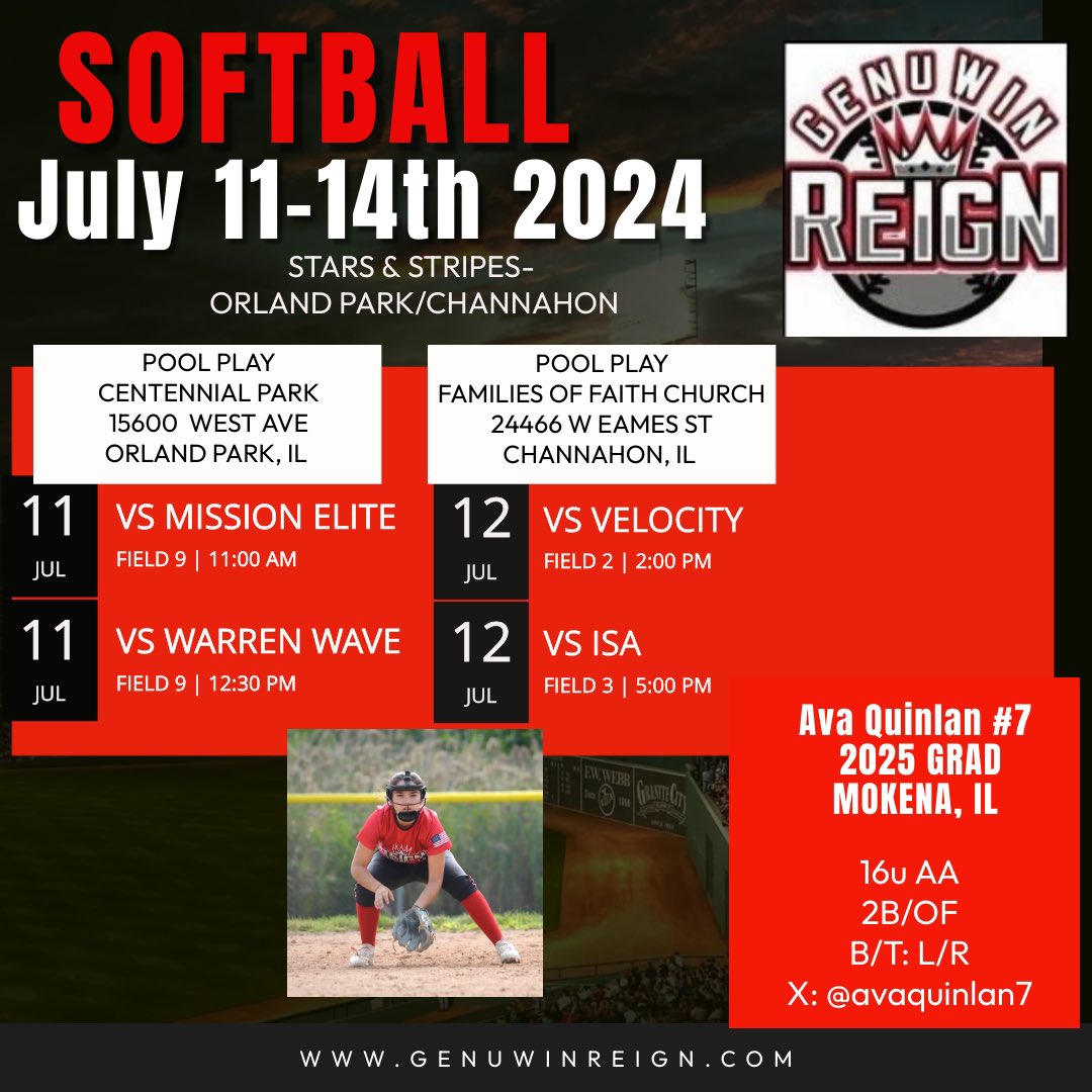 Ava Quinlan (@avaquinlan7) on Twitter photo Schedule for this weekend!! Come see us Reign 👑 <a href="/LorasSoftball/">Loras College SB</a> <a href="/CarthageSball/">Carthage College Softball</a> <a href="/SAUBeesSoftball/">St. Ambrose University Fighting Bees Softball</a> <a href="/coachsamkorn/">Sam Korn</a> <a href="/venustaylor1mom/">Venus Taylor</a> <a href="/McKendreeSB/">McKendree Softball</a> <a href="/MaryvilleSB/">Maryville Softball</a> <a href="/CUW_SB/">CUW Softball</a> <a href="/UWECSoftball/">Blugold Softball</a> <a href="/UIndySoftball/">UIndy Softball</a> <a href="/coachferrell15/">Ben Ferrell</a> <a href="/LewisSoftball/">Lewis Softball</a> <a href="/CoachBeckyPearl/">Becky Pearl</a> Schedule for this weekend!! Come see us Reign 👑 <a href="/LorasSoftball/">Loras College SB</a> <a href="/CarthageSball/">Carthage College Softball</a> <a href="/SAUBeesSoftball/">St. Ambrose University Fighting Bees Softball</a> <a href="/coachsamkorn/">Sam Korn</a> <a href="/venustaylor1mom/">Venus Taylor</a> <a href="/McKendreeSB/">McKendree Softball</a> <a href="/MaryvilleSB/">Maryville Softball</a> <a href="/CUW_SB/">CUW Softball</a> <a href="/UWECSoftball/">Blugold Softball</a> <a href="/UIndySoftball/">UIndy Softball</a> <a href="/coachferrell15/">Ben Ferrell</a> <a href="/LewisSoftball/">Lewis Softball</a> <a href="/CoachBeckyPearl/">Becky Pearl</a>