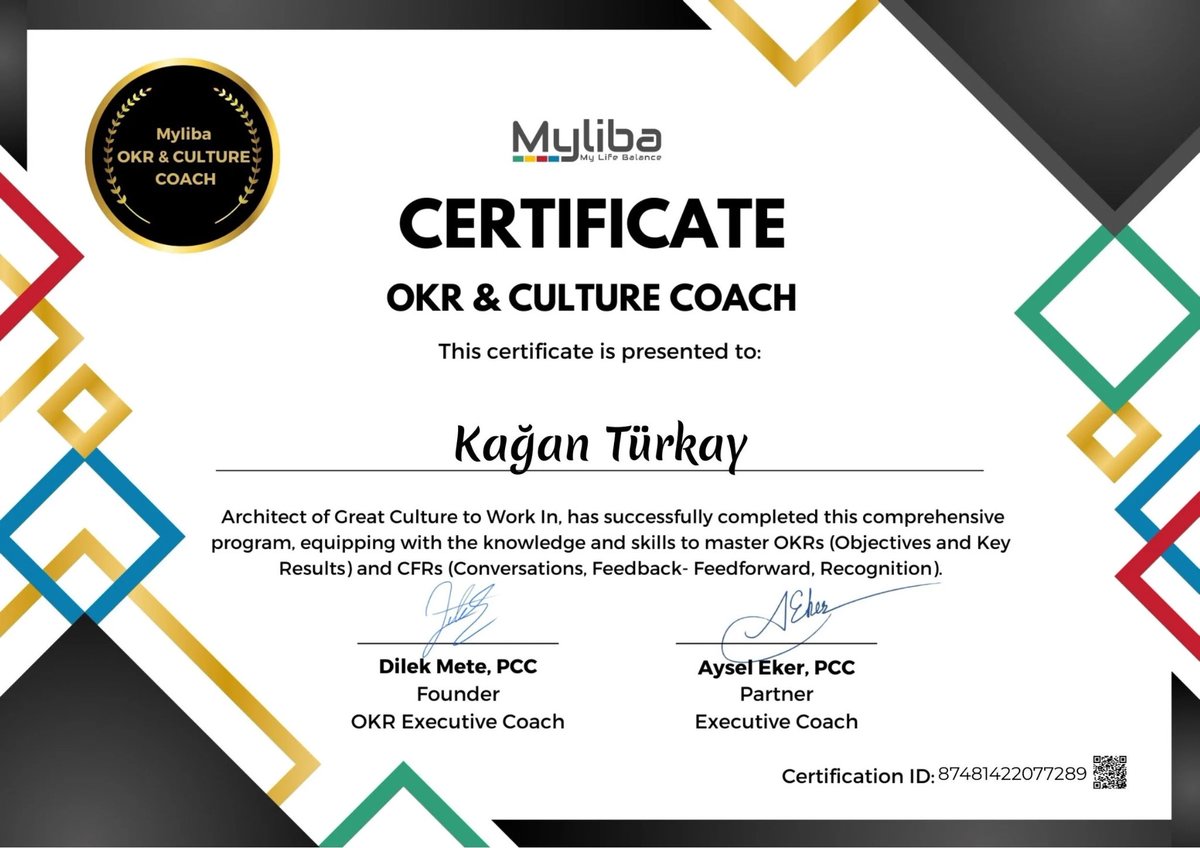 🚀 Myliba OKR ve Kültür Akademisi olarak, OKR ve Kültür Koçluğu sertifika programımızı başarıyla tamamlayan Kagan Turkay'ı tebrik ederiz! 👏 

Siz de OKR ve Kültür Koçu olmak için linke tıklayın!

myliba.com/tr/iletisim/

#OKR #CFR #okrsoftware #okracademy #performanceimprovement