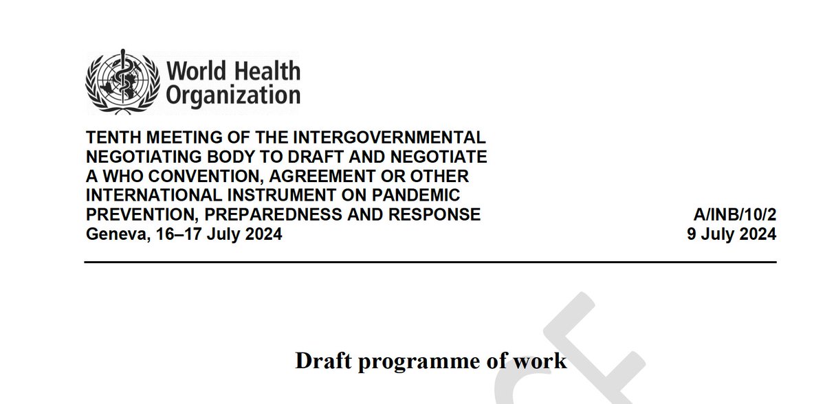 📑The papers are out for the next Intergovernmental Negotiating Body for a #PandemicAccord.

🗓The next meeting will take place July 16 and 17 and focus on process and timeline.

A few highlights in this 🧵 (H/T <a href="/ThiruGeneva/">Balasubramaniam</a>)
