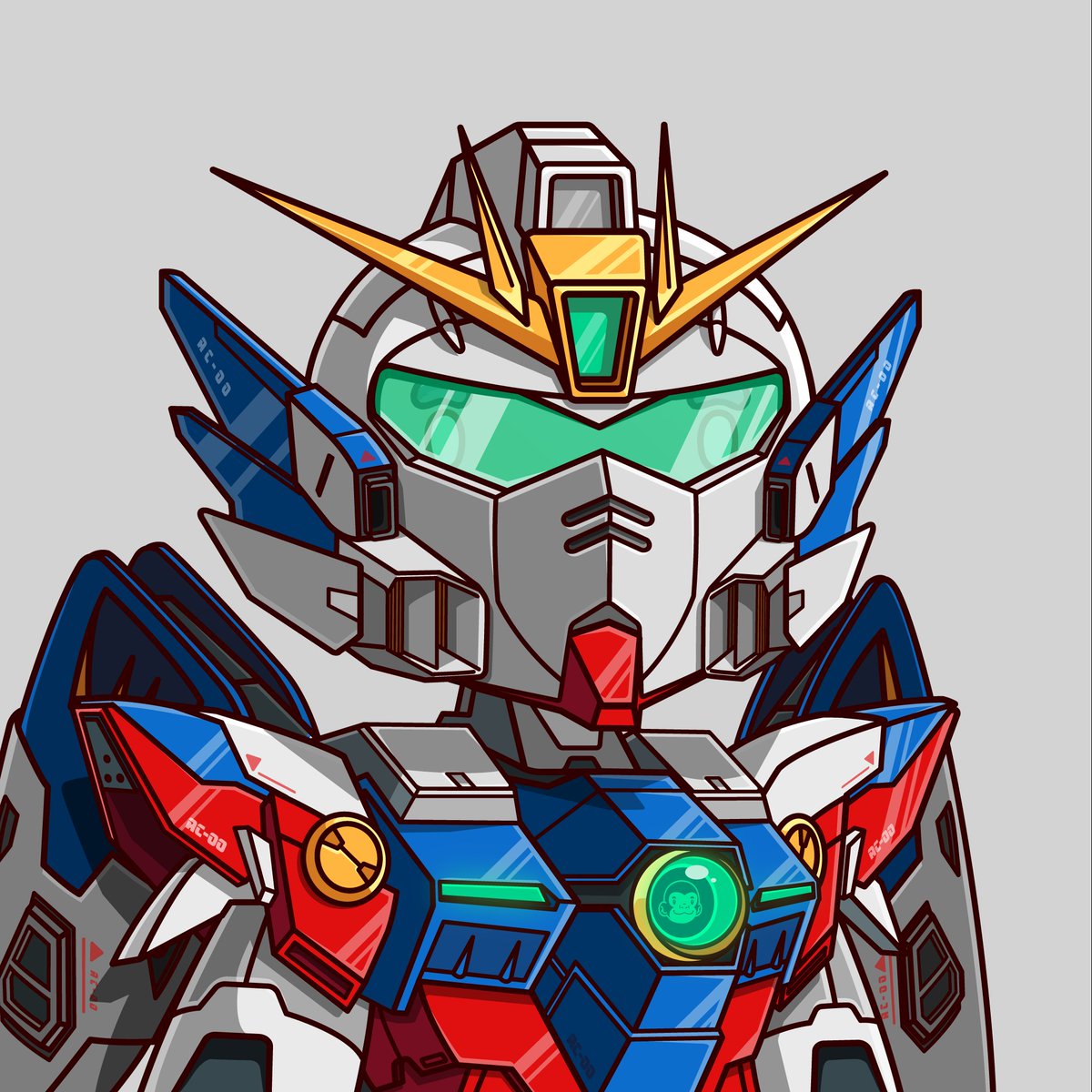 🚀🌌 Proud owner of Wingar Zero, the SkySovereign! 🦍✨ 

This majestic Primal Mech from ApeBlade Cybernetics is the ultimate Guardian of the Skies. 🌟 With its sleek white armor, vibrant blue accents, and golden crown, it stands as a symbol of freedom and vigilance in Ape