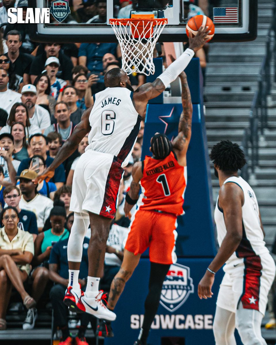 SLAMonline's tweet image. BLOCKED BY JAMES. @usabasketball