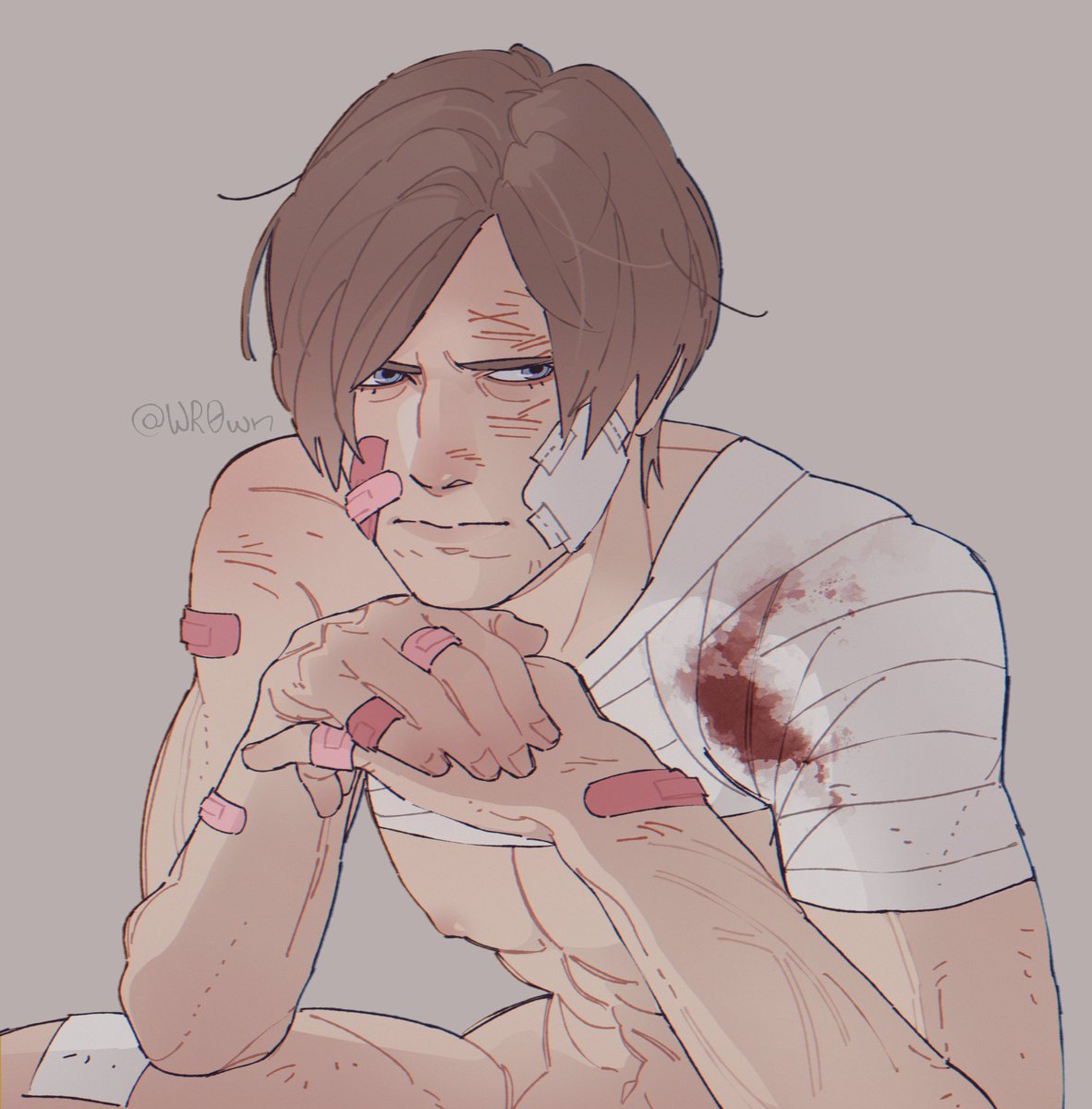 wr0wn's tweet photo. Guys, he's okay now!! 
#LeonKennedy #ResidentEvil https://t.co/KQgku0jBYf