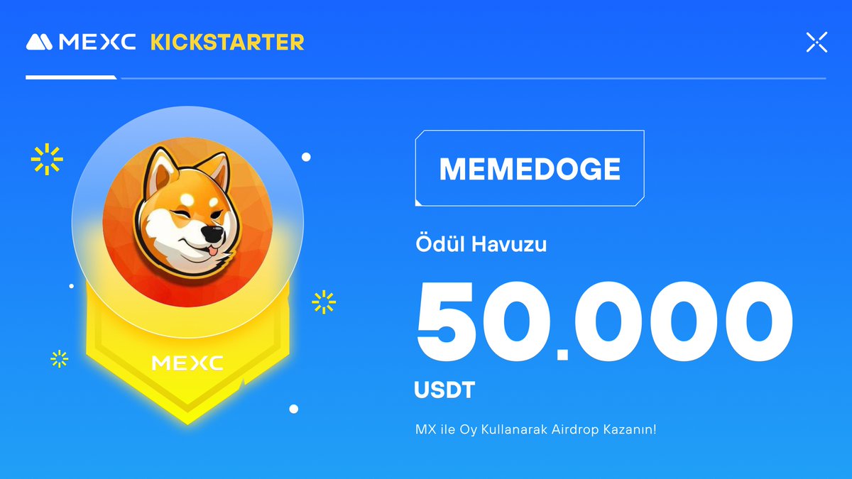 MEXC_Topluluk's tweet photo. 🚀 #MEXCKickstarter - @MEMEDOGEX #MEMEDOGE Projesi için Oy Kullanın, 50.000 $USDT Airdrop Kazanın!
🗳️ Oylama Tarihi: 11 Temmuz 2024 15.00 - 12 Temmuz 2024 14.50
📌 Ayrıntılar: https://t.co/gBzJstTcCD
#MEXCTürkiye #MXToken #MX #BTC https://t.co/iu8bszJzm3