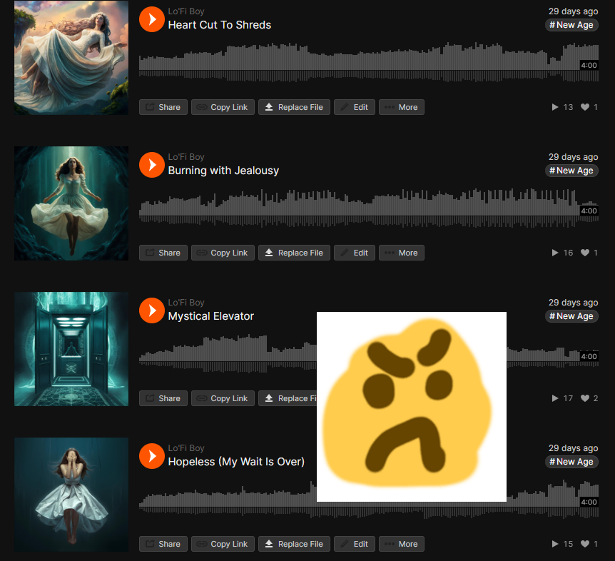 lowfidelityboy's tweet photo. It's been over a year since I tweeted lol. Just stopping by to say @SCsupport plz plz plz take all these artists songs off of my page there's like 40 of them now. Ya'll never respond to my tickets 🤒 https://t.co/YCFJMXsqMx