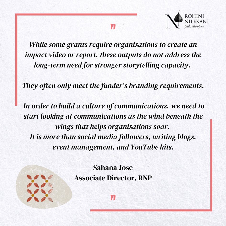 "What can funders do to help #nonprofits tell their #story better?

🌟 Start with #capacitybuilding #grants

🌟#Storytelling grants as a category under capacity building

🌟 Support different vehicles of #comms

🌟Sponsor course fees and modules that will aid the comms team"