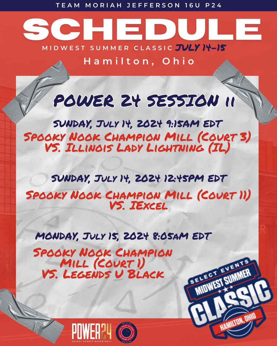 Team Moriah Jefferson (@teammojeff) on Twitter photo Cont..
Team Moriah Jefferson 16U P24.
Midwest Summer Classic.
16U Schedule & Roster.
📍Spooky Nook Champion Mill
Hamilton, Ohio.
📆 July 14-15th
#TeamMoJeffP24 🤝 <a href="/SelectEventsBB/">Select Events Basketball</a> Cont..
Team Moriah Jefferson 16U P24.
Midwest Summer Classic.
16U Schedule & Roster.
📍Spooky Nook Champion Mill
Hamilton, Ohio.
📆 July 14-15th
#TeamMoJeffP24 🤝 <a href="/SelectEventsBB/">Select Events Basketball</a>