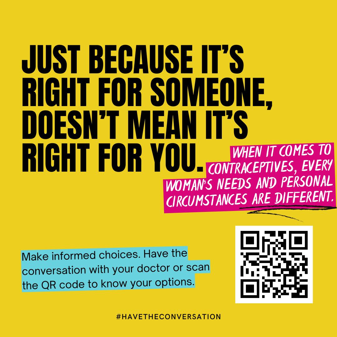 GHS's tweet photo. Not all contraceptive options work for everyone. When women have access to different methods, they are more likely to choose one that suits their personal preferences and health conditions, leading to higher uptake and continuation rates. 

Talk to your doctor to find out which option is right for you or check out https://t.co/BFBRkrvjSd 

#HaveTheConversation