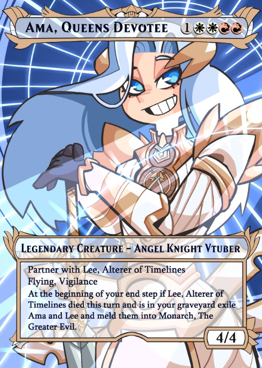 ImanitusGaming's tweet photo. It's been a while since the last cards but getting back on the grind of design. The Scuff Queen makes an apperance with custom art by none other than THE @korvii_ !!! I give my first V-Secret Lair!
#MonARTch
#MTGCustom #VSecretLair https://t.co/kjwYeRX2SG