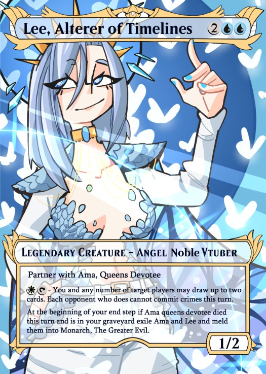 ImanitusGaming's tweet photo. It's been a while since the last cards but getting back on the grind of design. The Scuff Queen makes an apperance with custom art by none other than THE @korvii_ !!! I give my first V-Secret Lair!
#MonARTch
#MTGCustom #VSecretLair https://t.co/kjwYeRX2SG