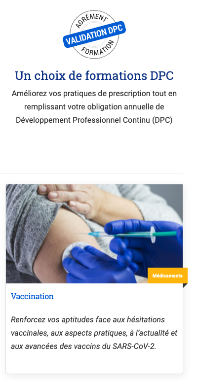 Besoin de formation continue universitaire sur la vaccination validant le DPC avec le concours des enseignants des sociétés savantes <a href="/SFPT_fr/">Soc. Française de Pharmacologie et Thérapeutique</a> <a href="/CNPM_fr/">CNPM_fr</a> <a href="/SPILF_/">SPILF</a>  <a href="/CNGE_France/">CNGE</a> ?

formedoc.org/courses/vaccin…

7/7