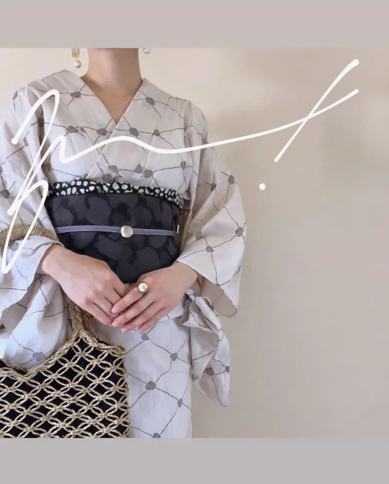 網模様、波の帯留め、貝殻。潮干狩りをテーマに組んでます。#youkimono 