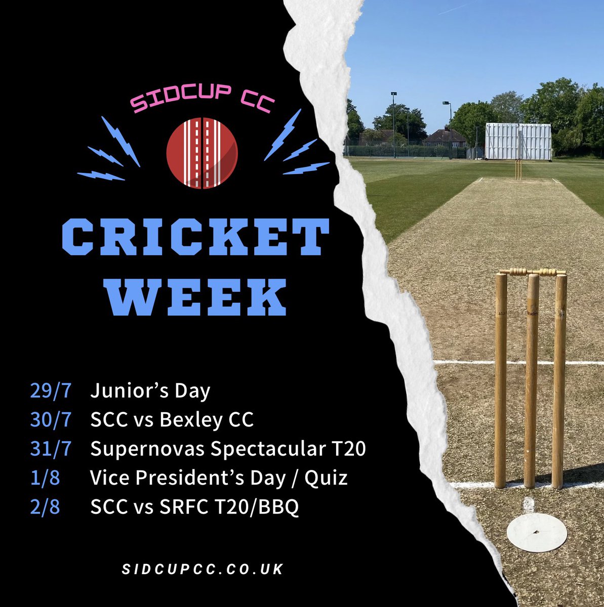 Sidcupcc's tweet image. Cricket week is coming. Save the dates!

#sidcupcricketclub #sidcupcc