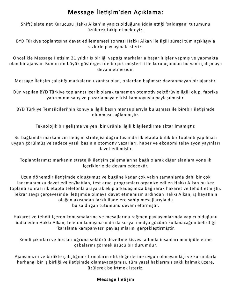 Message İletişim'den Açıklama